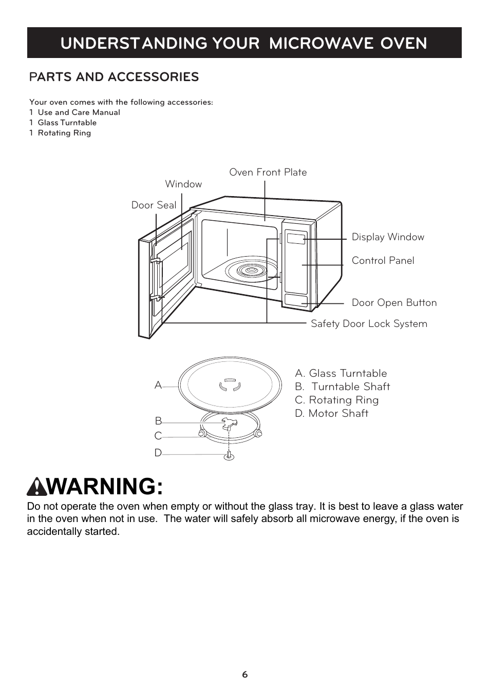 Warning, Understanding your microwave oven | LG LCRT1510SV User Manual | Page 6 / 29