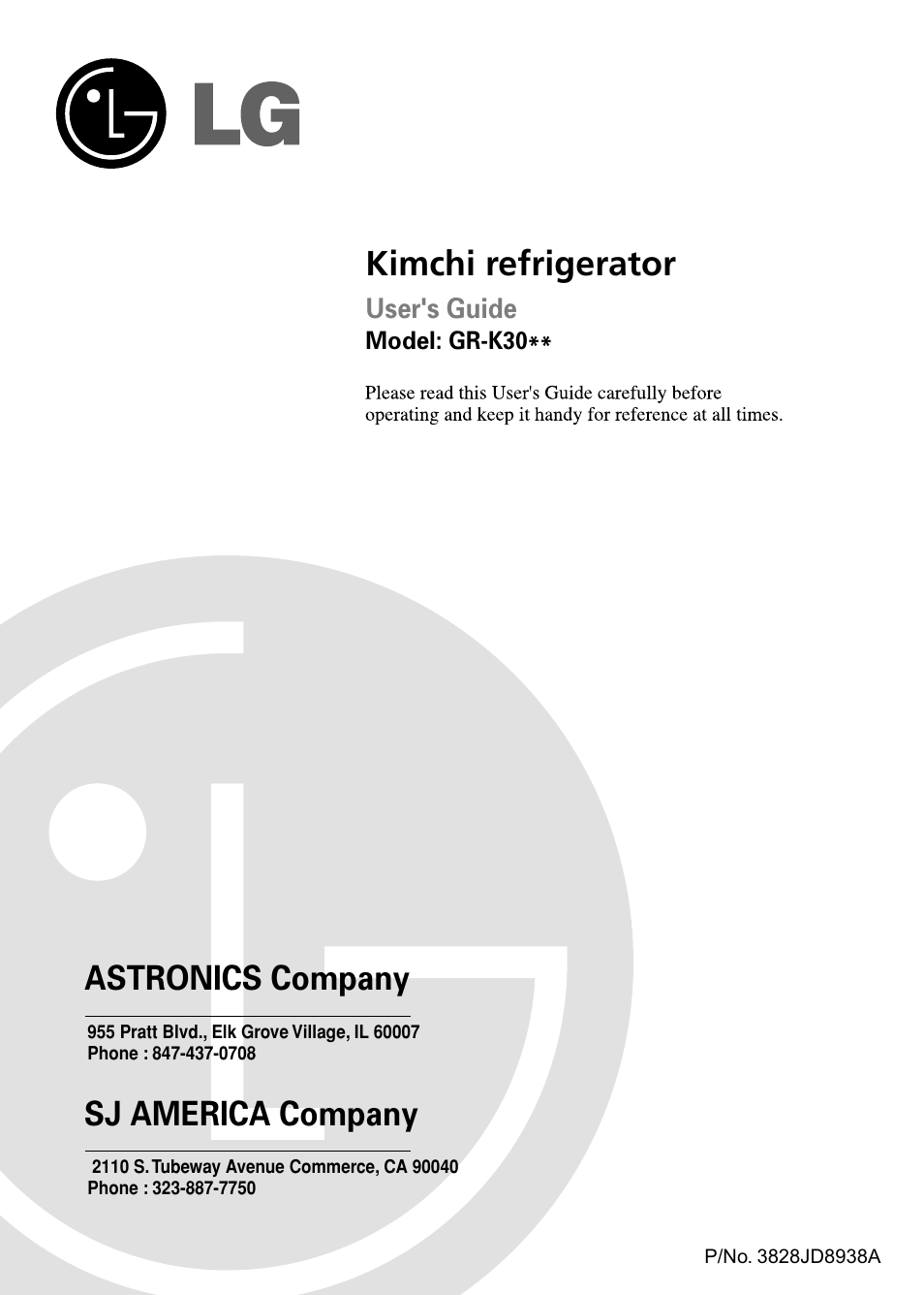 Kimchi refrigerator, Astronics company, Sj america company | LG GR-K30PS User Manual | Page 2 / 74