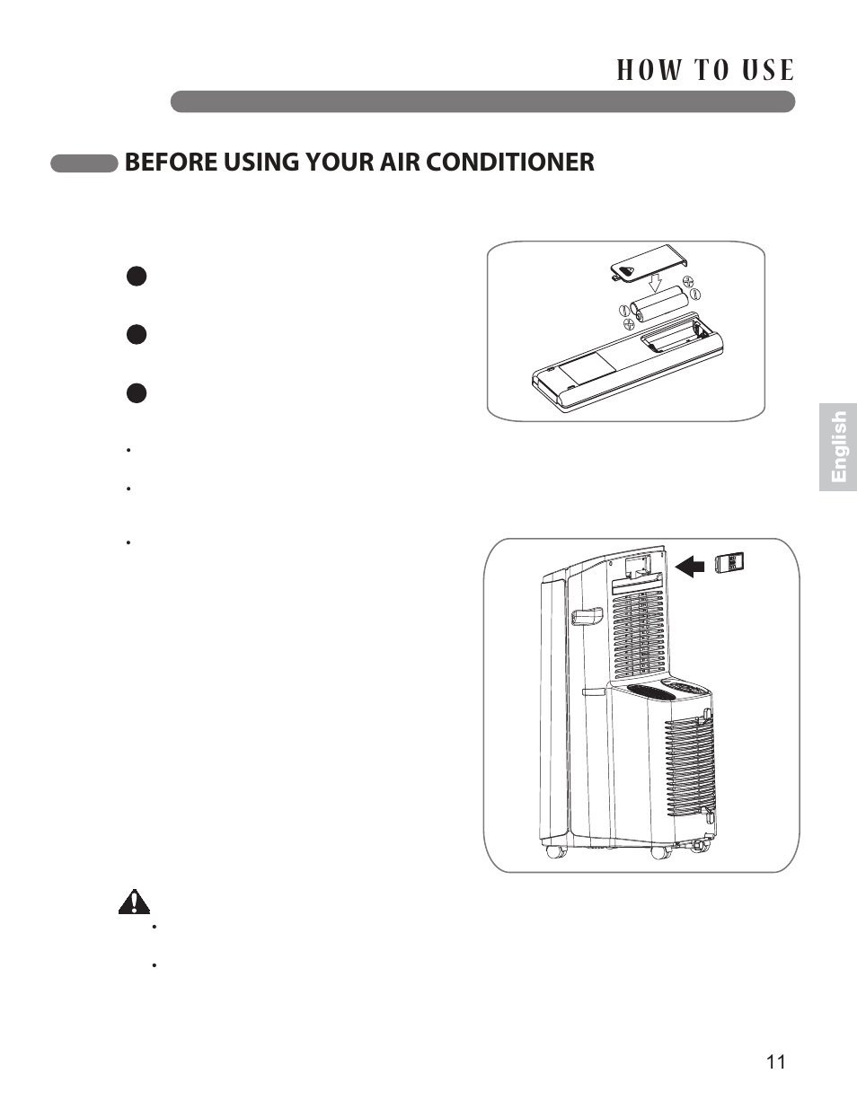 Caution, Before using your air conditioner, English | LG LP1213GXR User Manual | Page 11 / 28