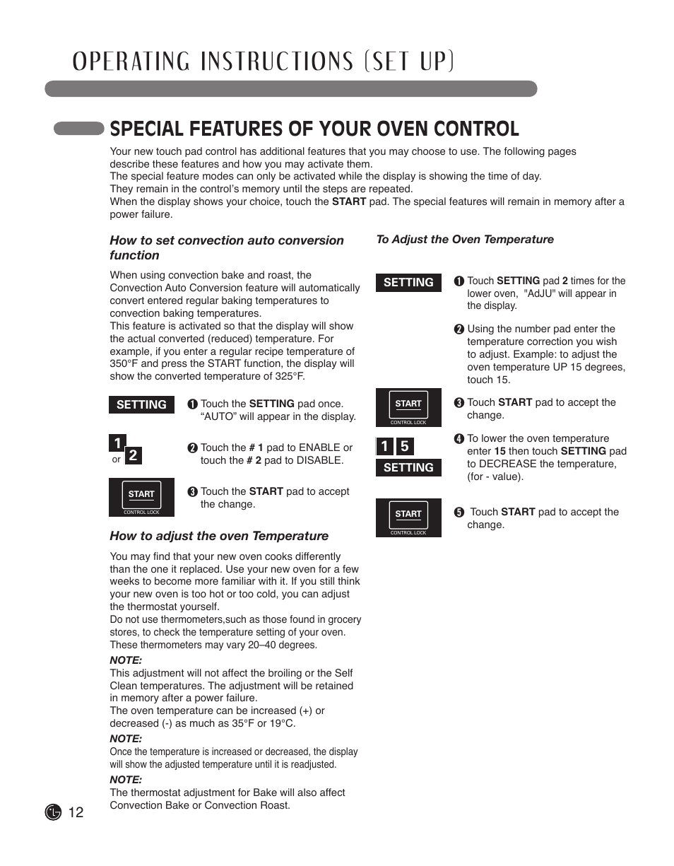 Special features of your oven control | LG LWS3010ST User Manual | Page 12 / 76