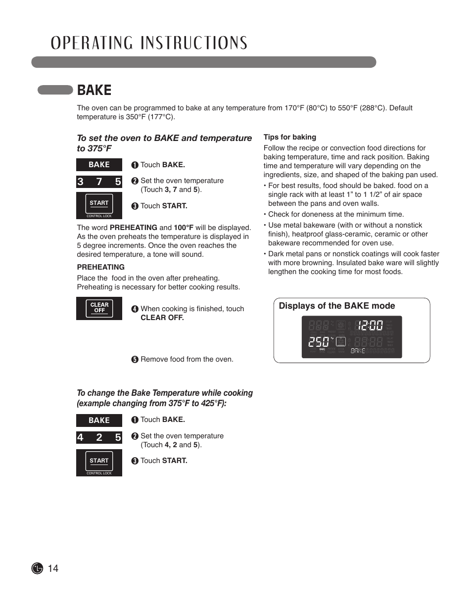 Bake | LG LWS3010ST User Manual | Page 14 / 76