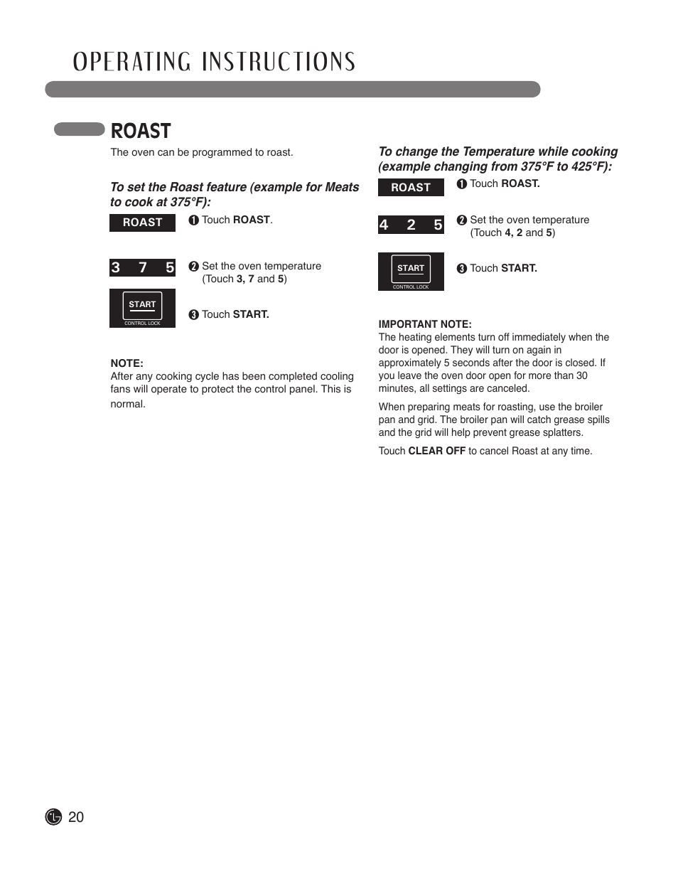 Roast | LG LWS3010ST User Manual | Page 20 / 76