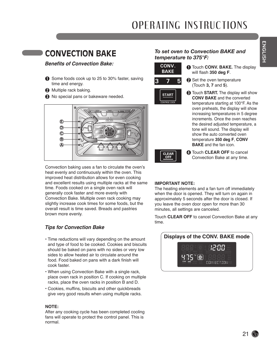 Convection bake | LG LWS3010ST User Manual | Page 21 / 76