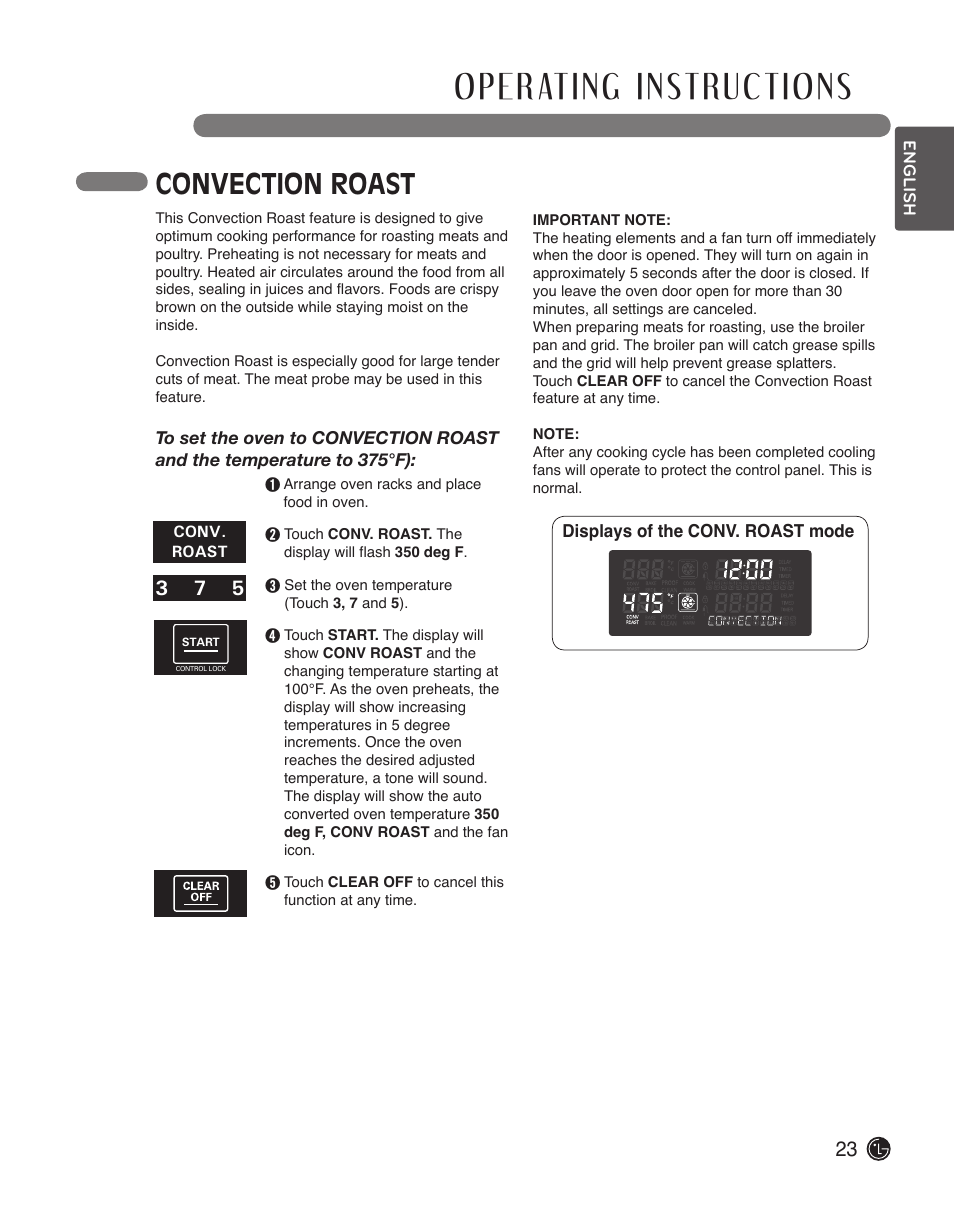 Convection roast | LG LWS3010ST User Manual | Page 23 / 76