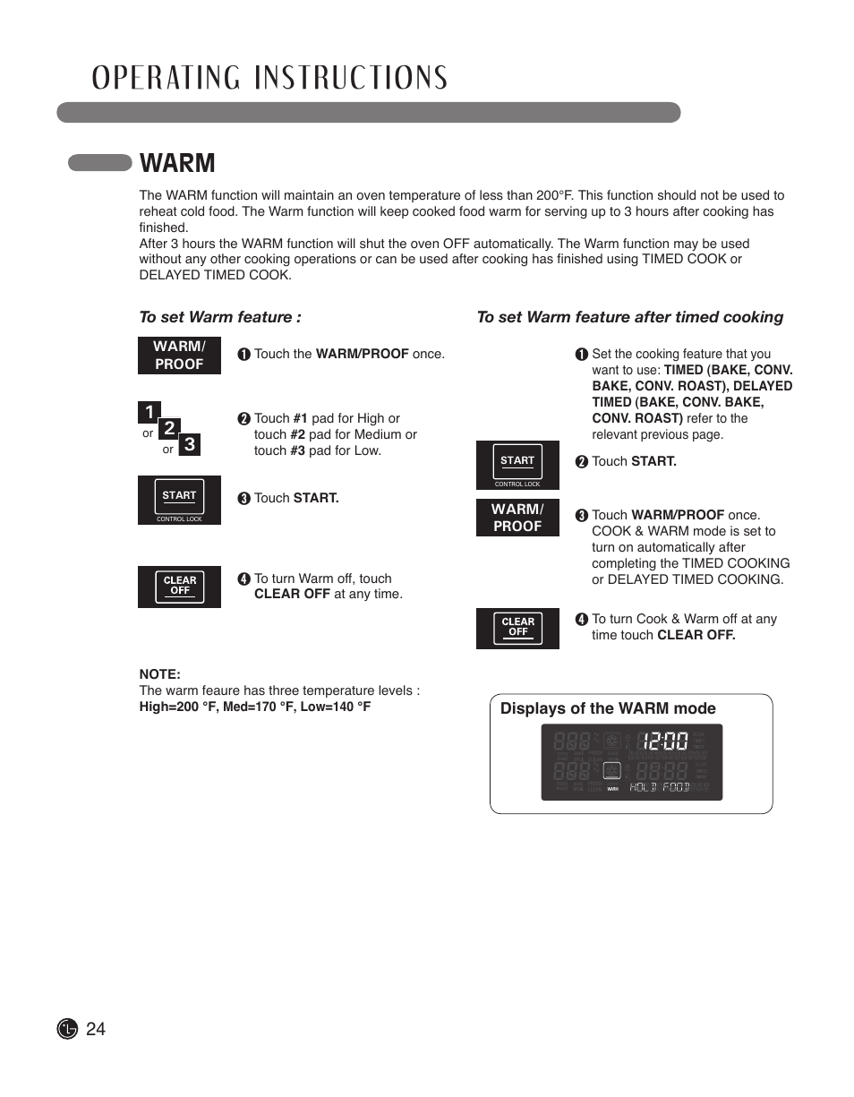 Warm | LG LWS3010ST User Manual | Page 24 / 76