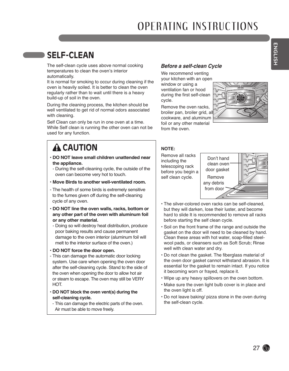 Self-clean, Caution | LG LWS3010ST User Manual | Page 27 / 76