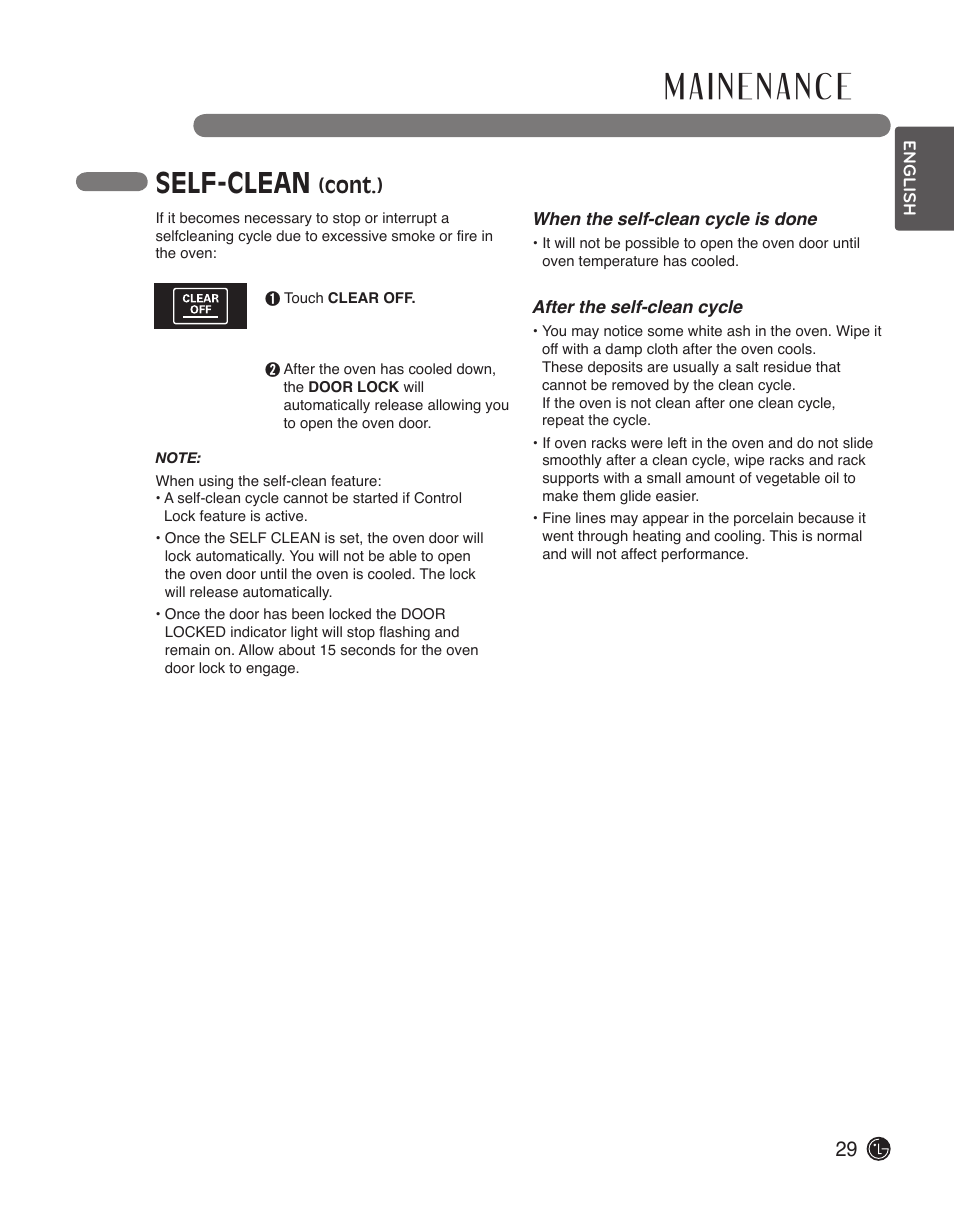 Self-clean, Cont.) | LG LWS3010ST User Manual | Page 29 / 76