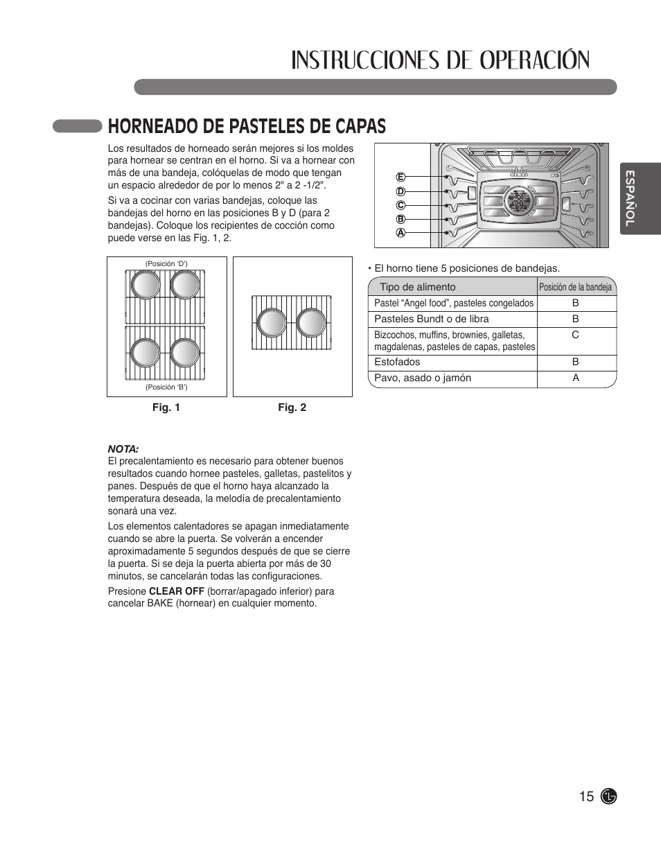 Instrucciones de operación, Horneado de pasteles de capas | LG LWS3010ST User Manual | Page 51 / 76