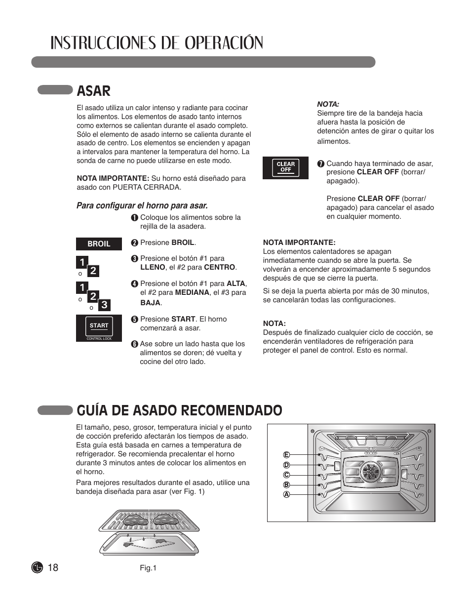 Instrucciones de operación, Guía de asado recomendado, Asar | LG LWS3010ST User Manual | Page 54 / 76