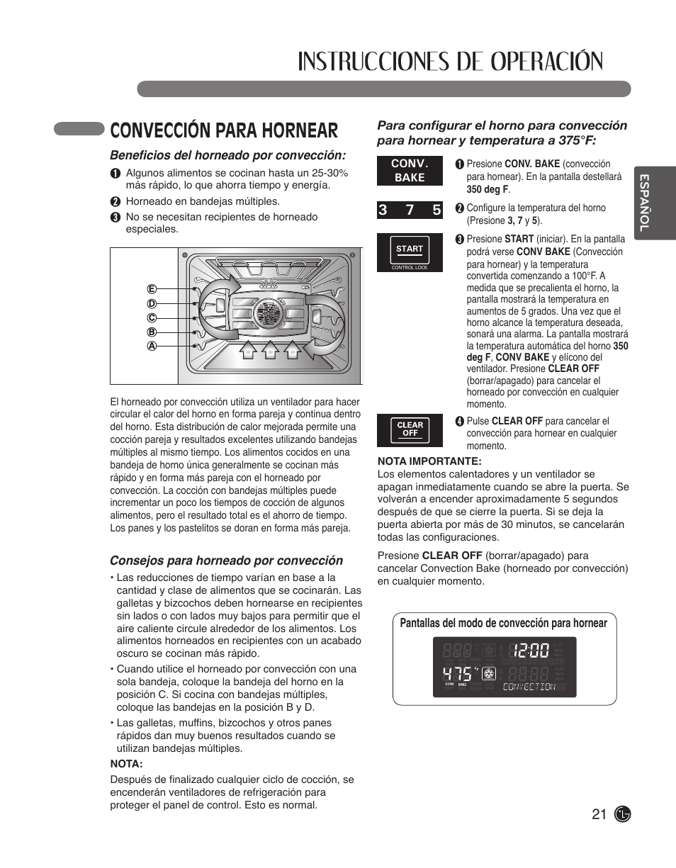 Instrucciones de operación, Convección para hornear | LG LWS3010ST User Manual | Page 57 / 76