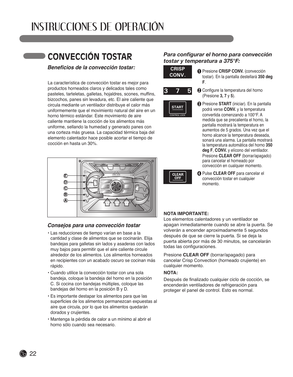 Instrucciones de operación, Convección tostar | LG LWS3010ST User Manual | Page 58 / 76