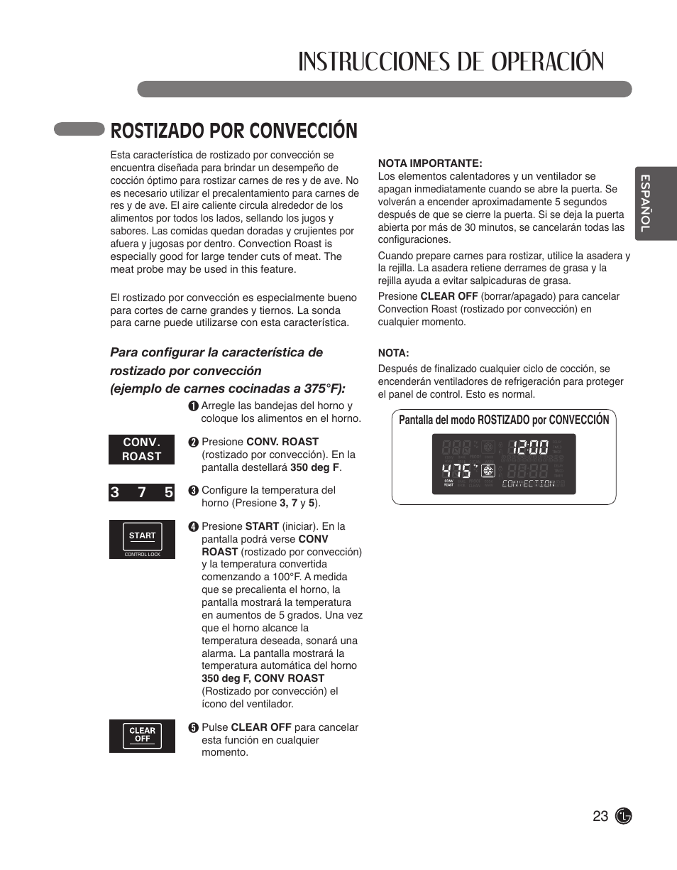 Instrucciones de operación, Rostizado por convección | LG LWS3010ST User Manual | Page 59 / 76