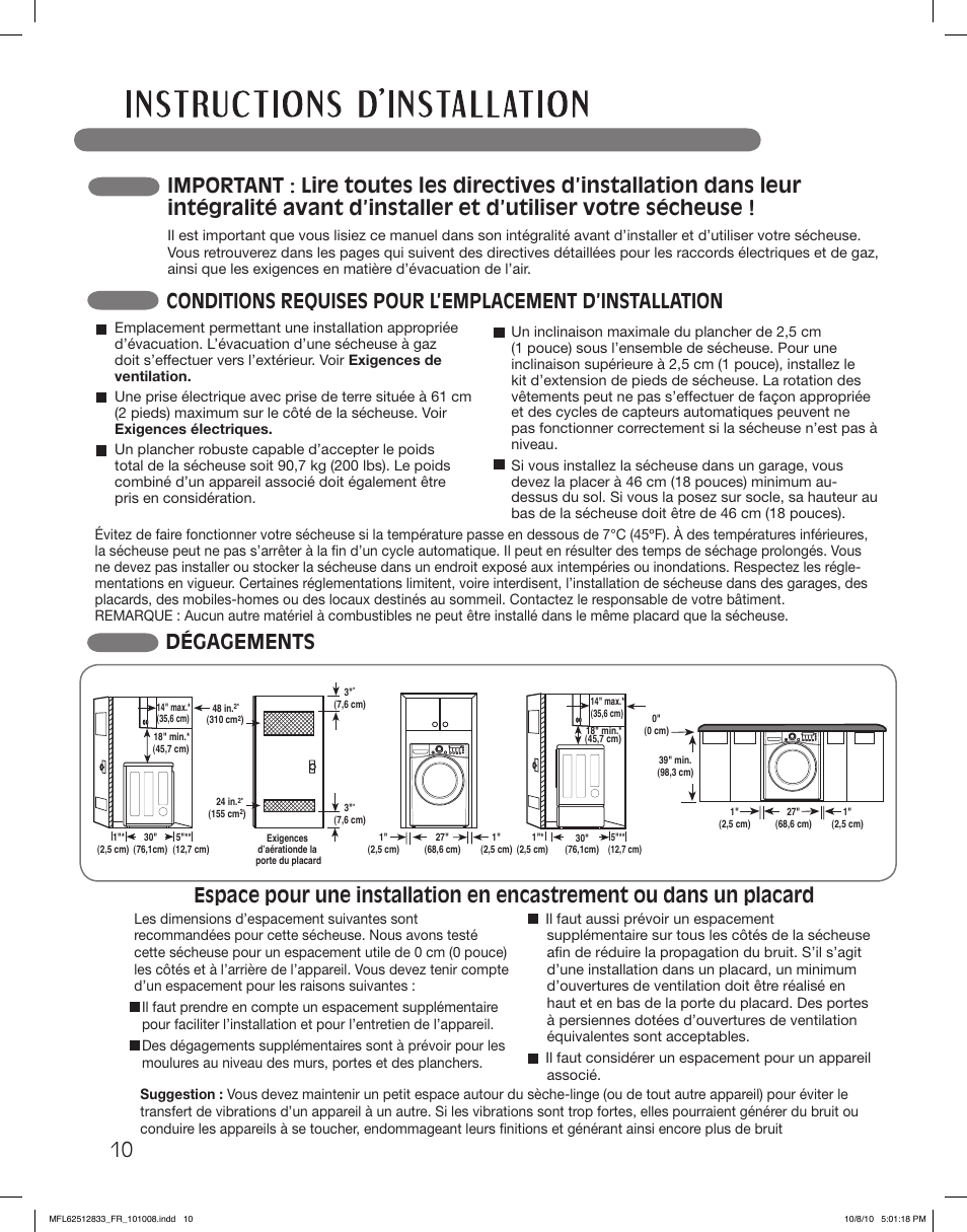 Dégagements | LG DLGX3361R User Manual | Page 106 / 148