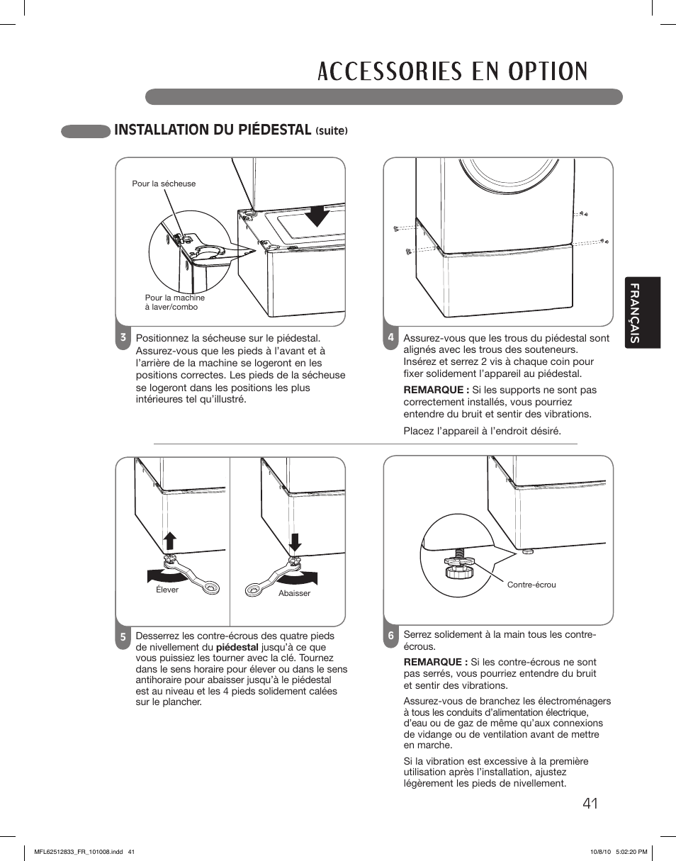 Installation du piédestal | LG DLGX3361R User Manual | Page 137 / 148