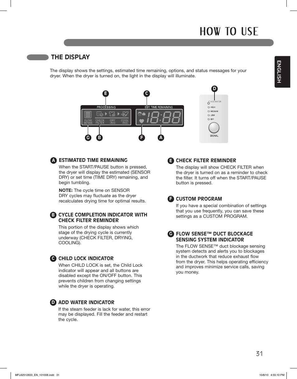 The display | LG DLGX3361R User Manual | Page 31 / 148