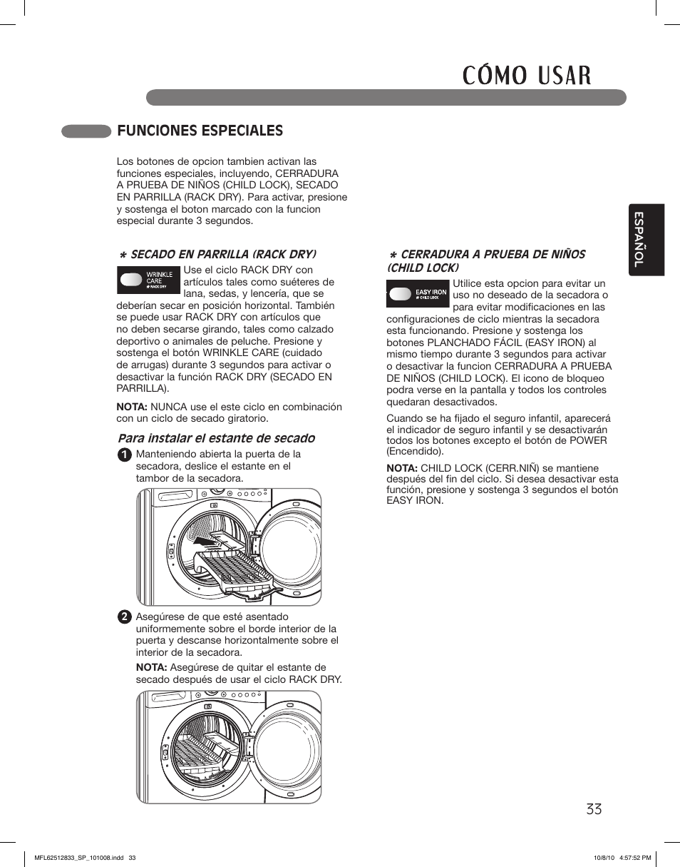 Funciones especiales | LG DLGX3361R User Manual | Page 81 / 148