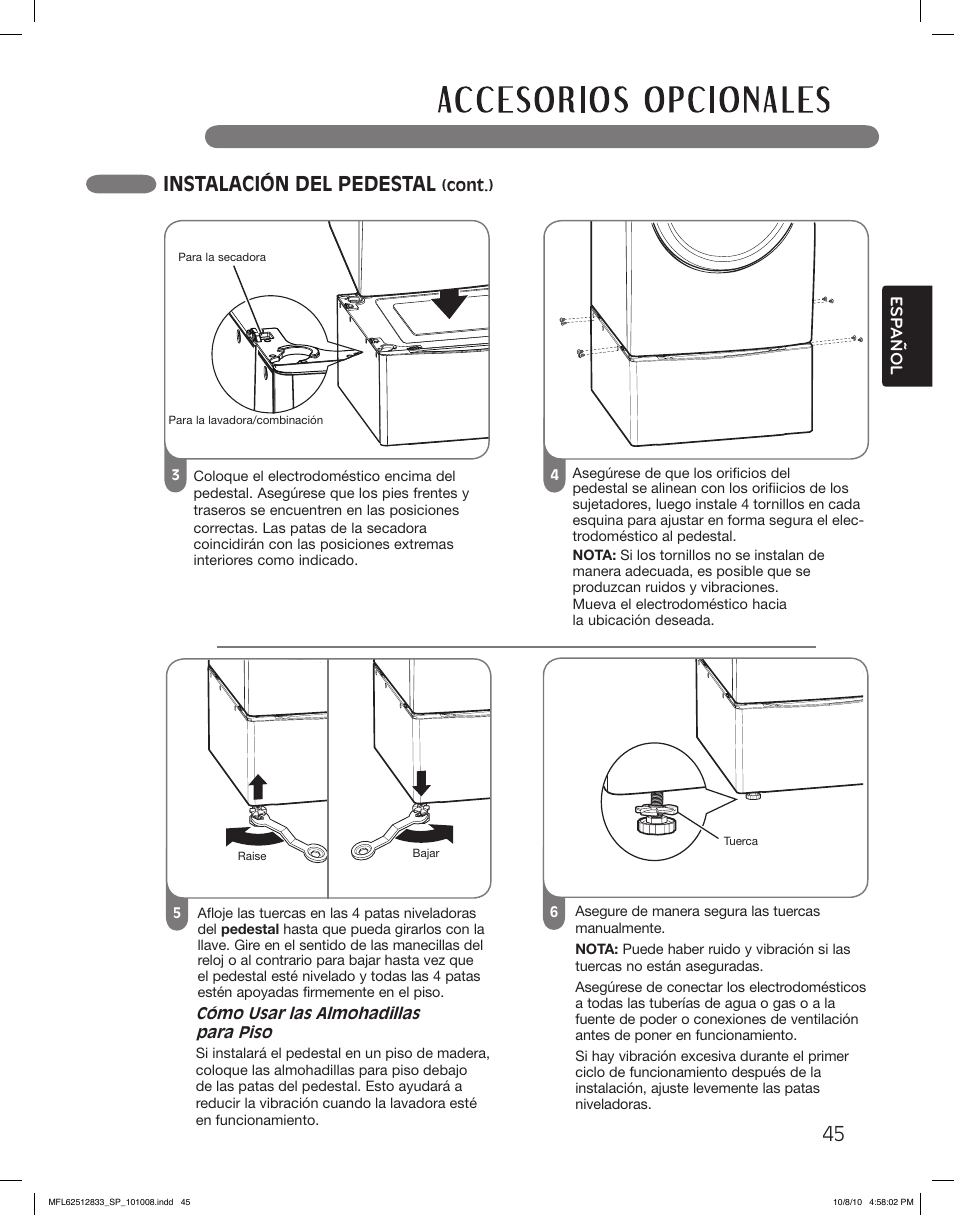 Instalación del pedestal | LG DLGX3361R User Manual | Page 93 / 148