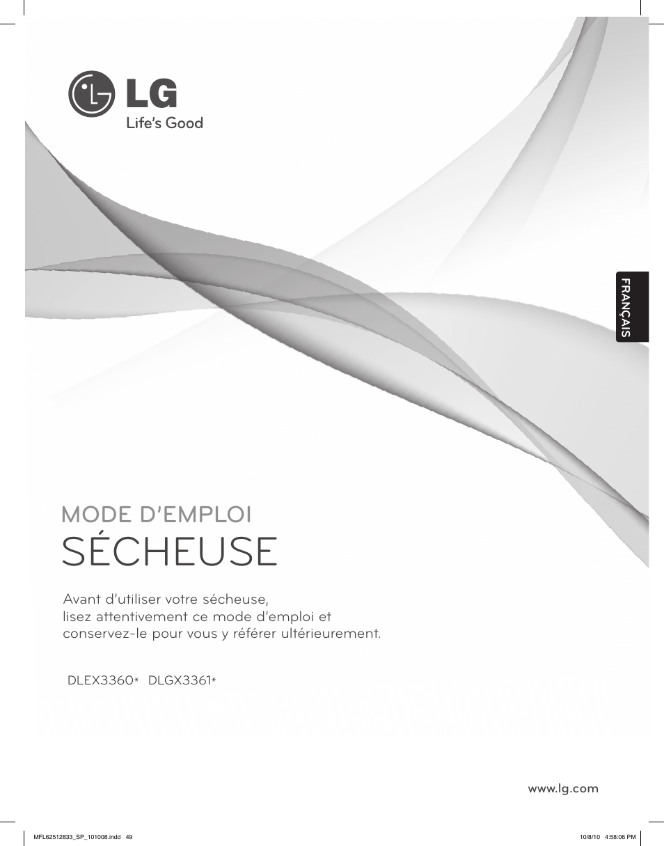 Sécheuse, Mode d’emploi | LG DLGX3361R User Manual | Page 97 / 148