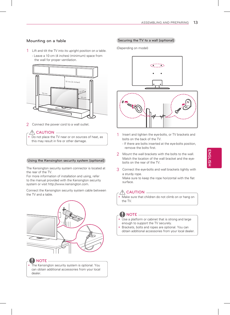Mounting on a table 1 | LG 22LN4500 User Manual | Page 13 / 32