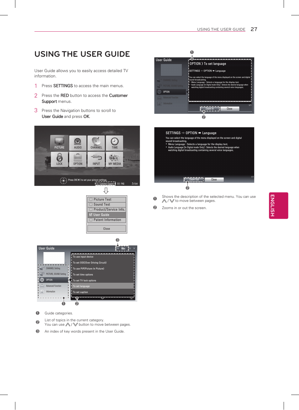 Using the user guide, English | LG 22LN4500 User Manual | Page 27 / 32