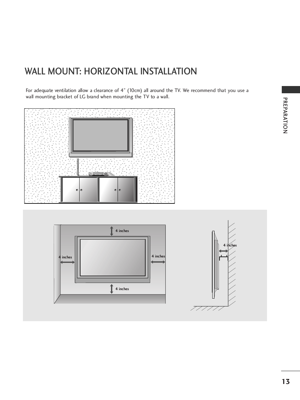 Wall mount: horizontal installation | LG 42LB9R User Manual | Page 15 / 88