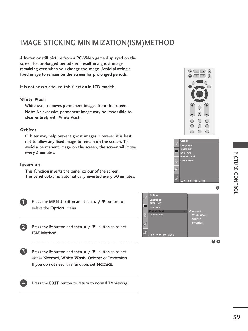 Image sticking minimization(ism)method, Picture contr ol | LG 42LB9R User Manual | Page 61 / 88
