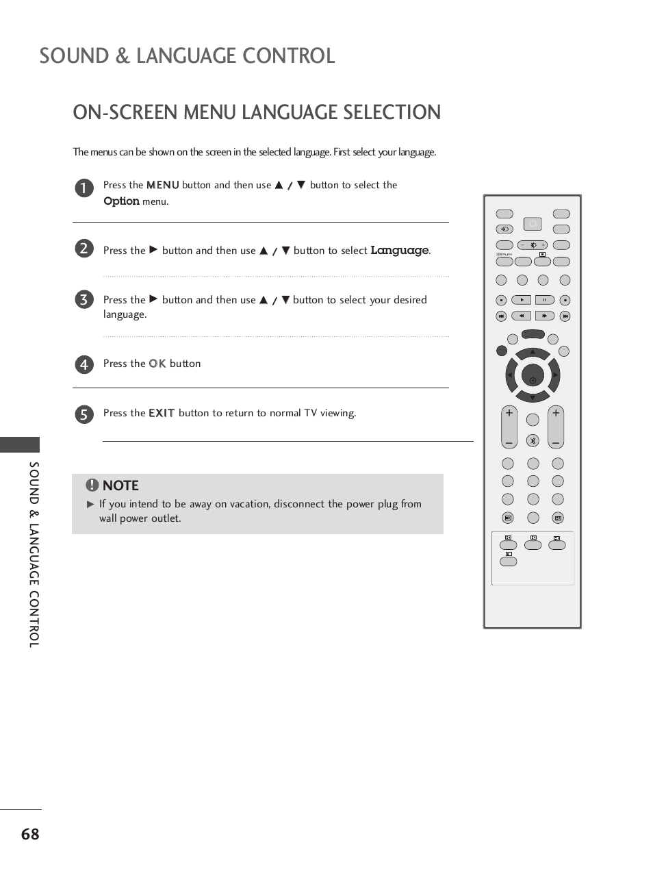 On-screen menu language selection, Sound & language control, Sound & langu a ge contr ol | LG 42LB9R User Manual | Page 70 / 88