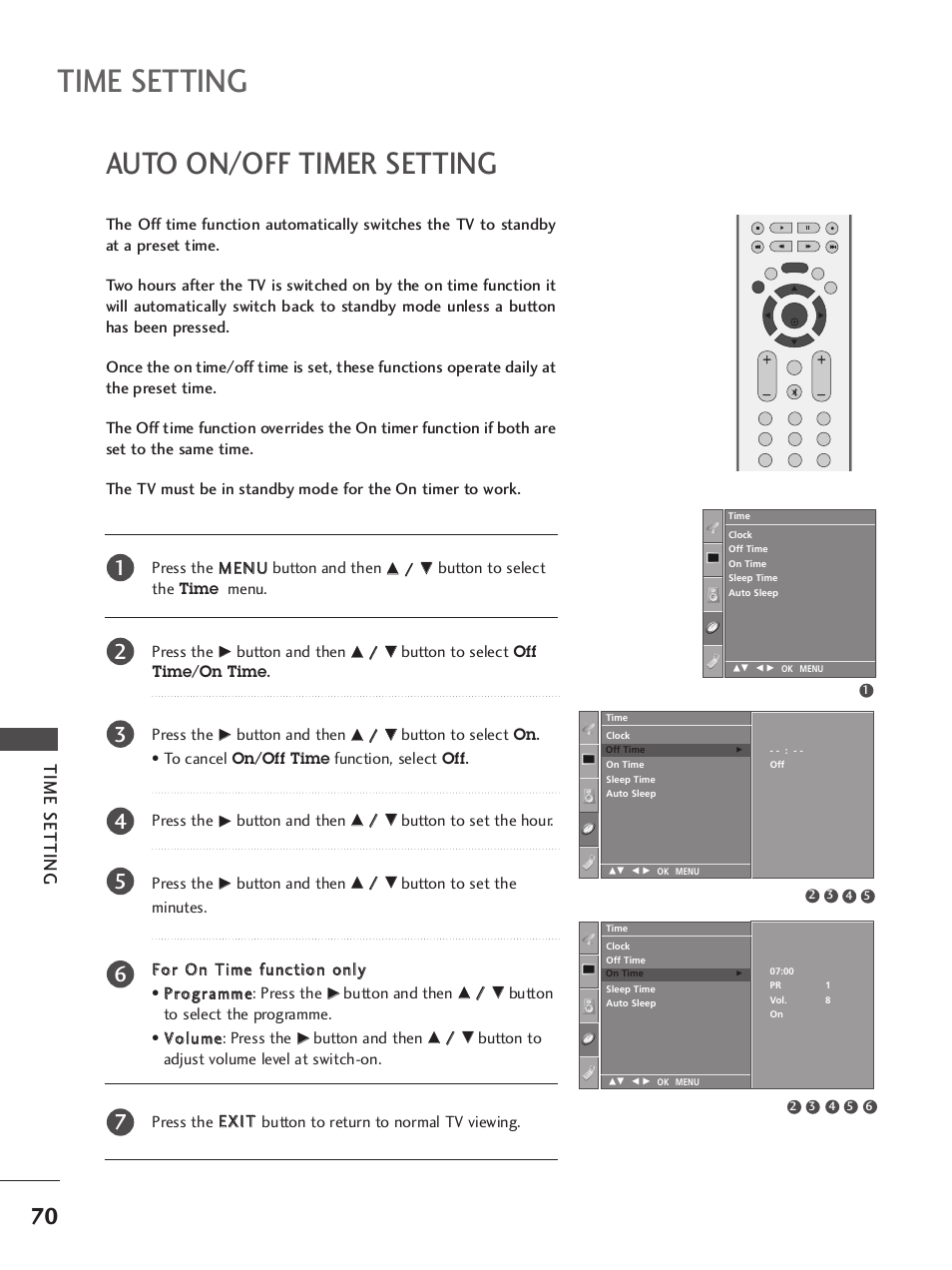Auto on/off timer setting, Time setting | LG 42LB9R User Manual | Page 72 / 88