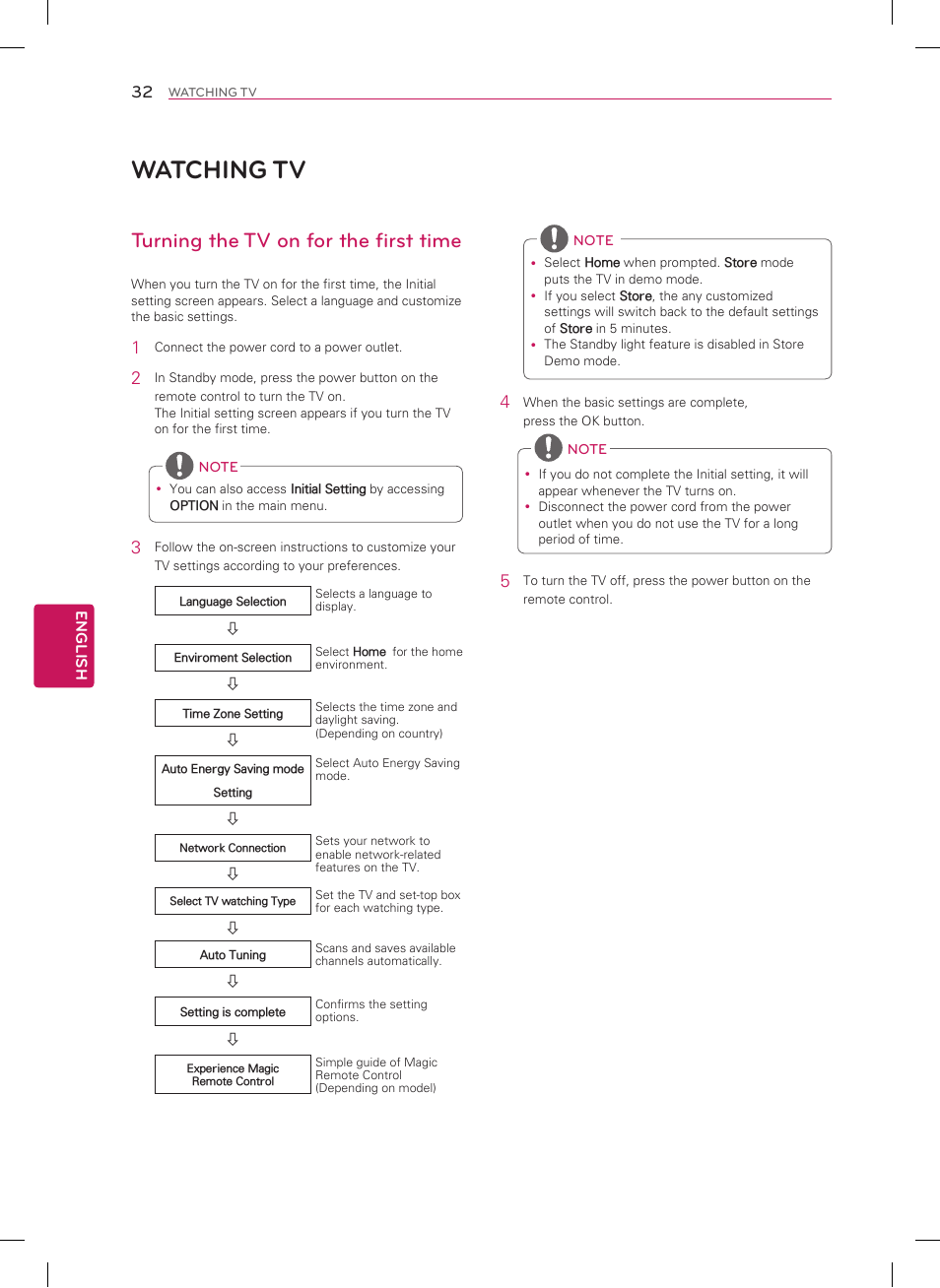 Watching tv, Turning the tv on for the first time | LG 42LA6200 User Manual | Page 32 / 40