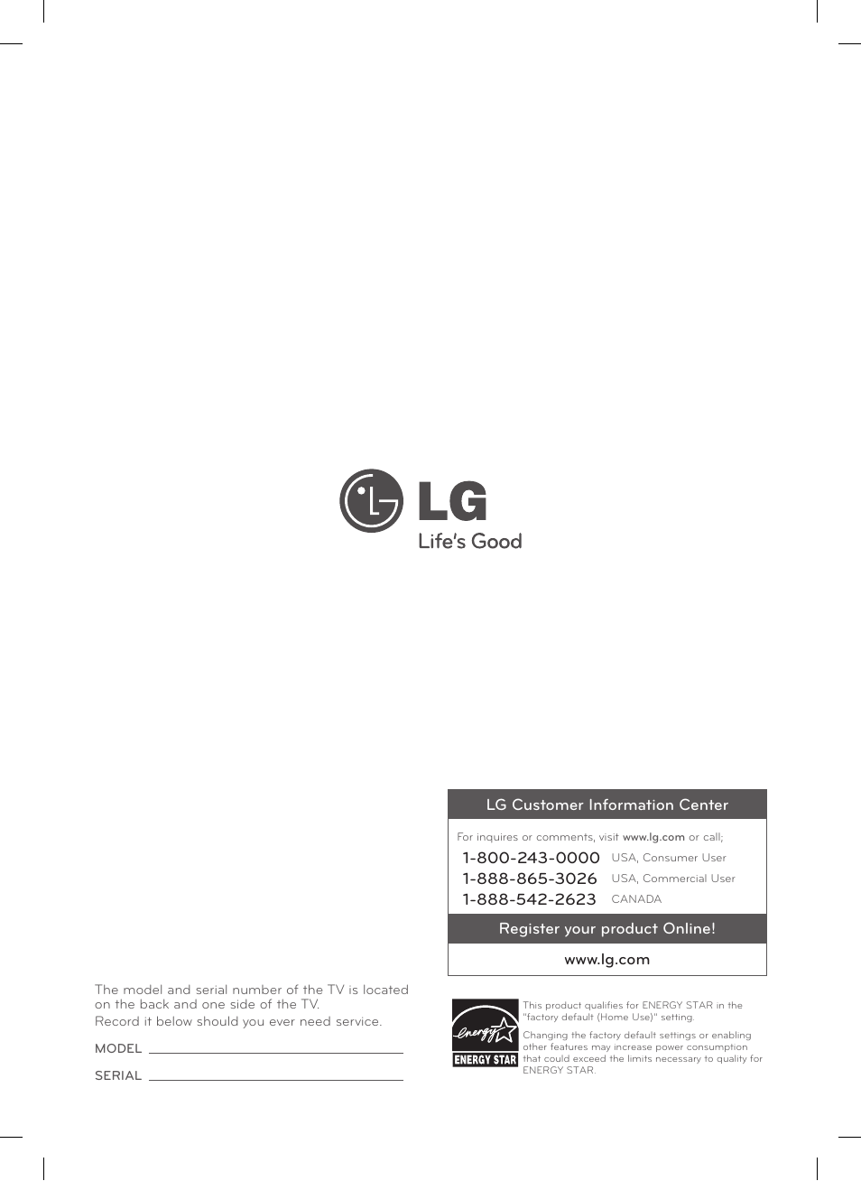 Lg customer information center | LG 42LA6200 User Manual | Page 40 / 40