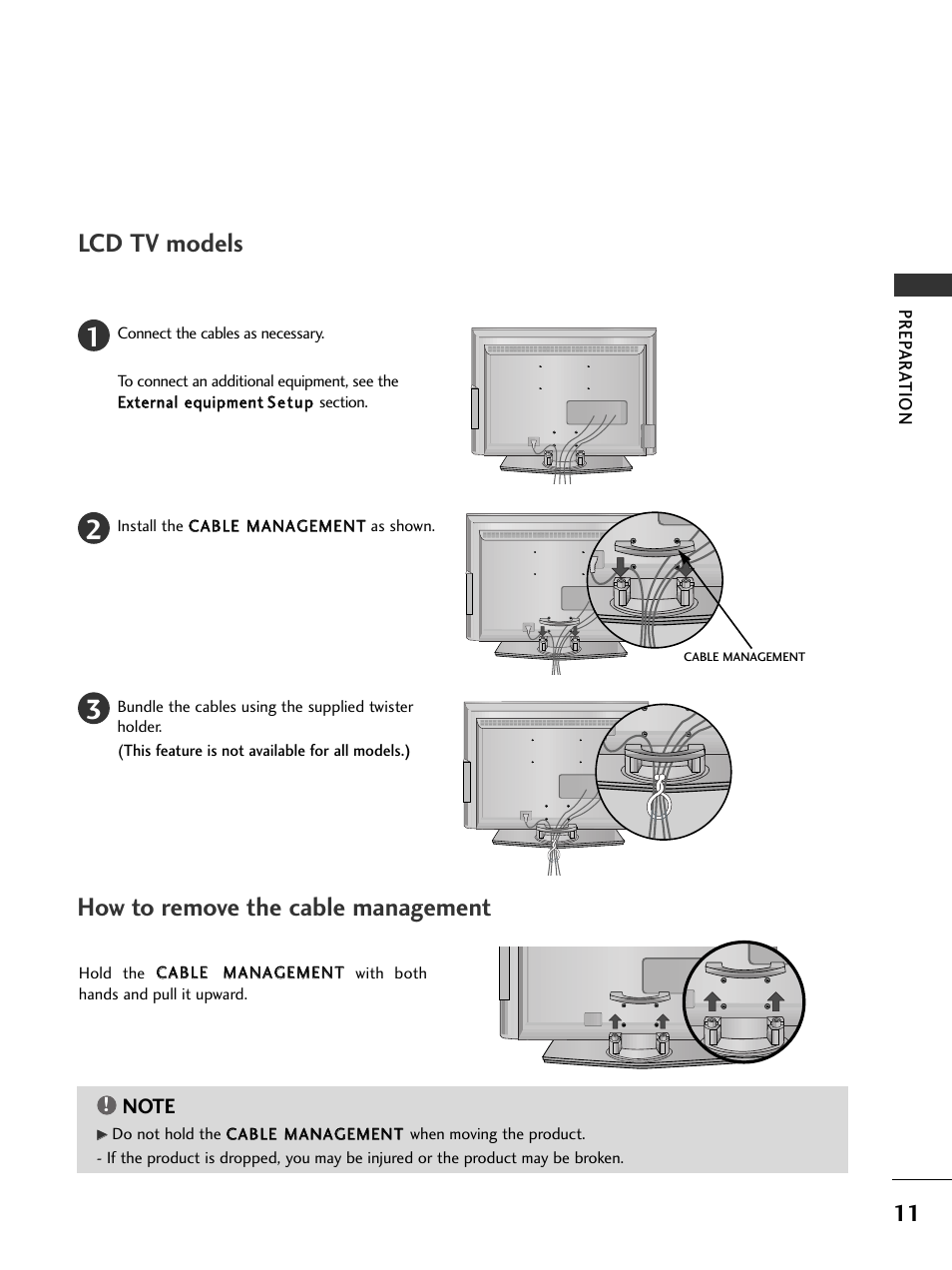 Lcd tv models, How to remove the cable management | LG 37LC51 User Manual | Page 13 / 84
