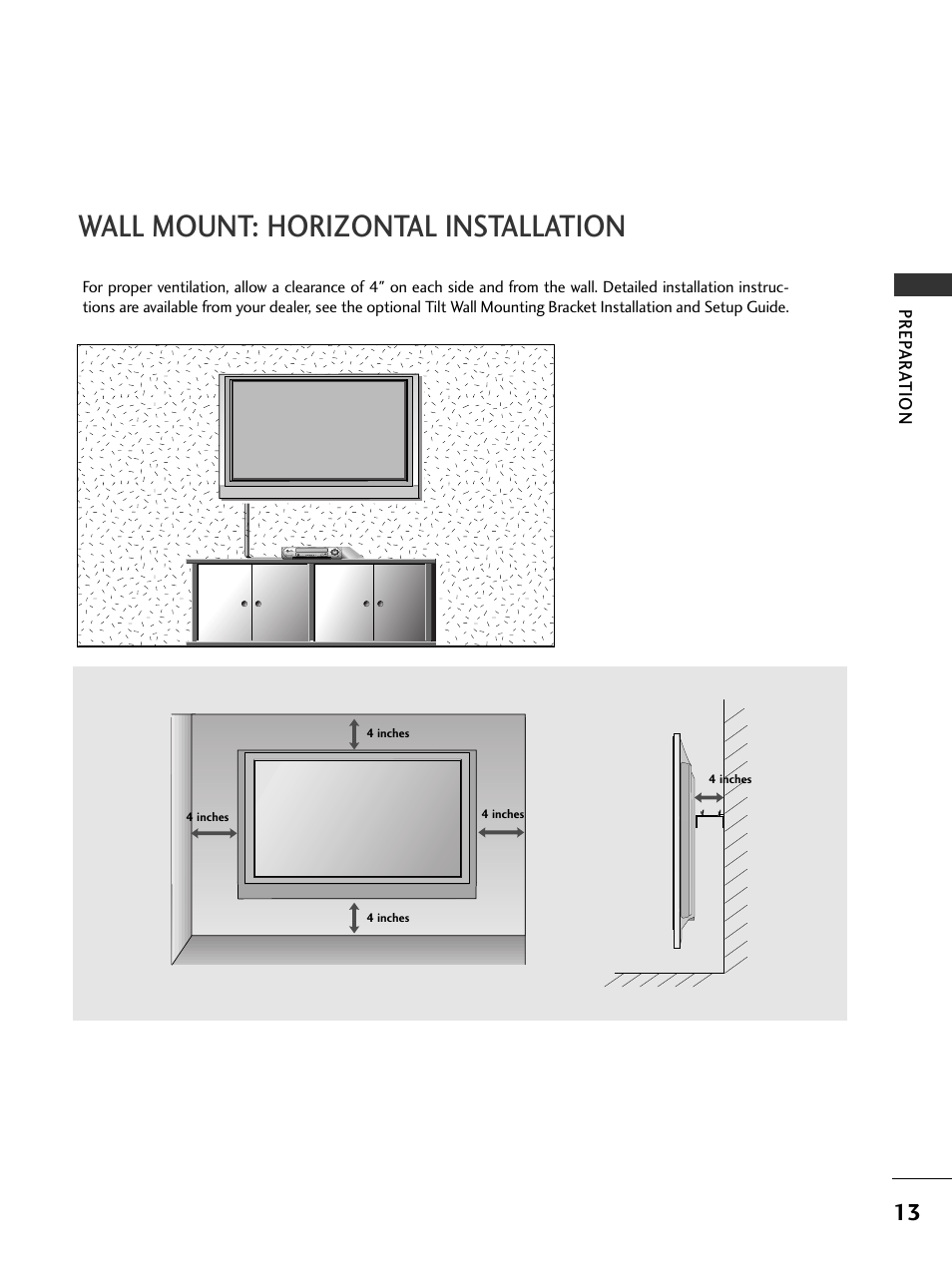 Wall mount: horizontal installation | LG 37LC51 User Manual | Page 15 / 84