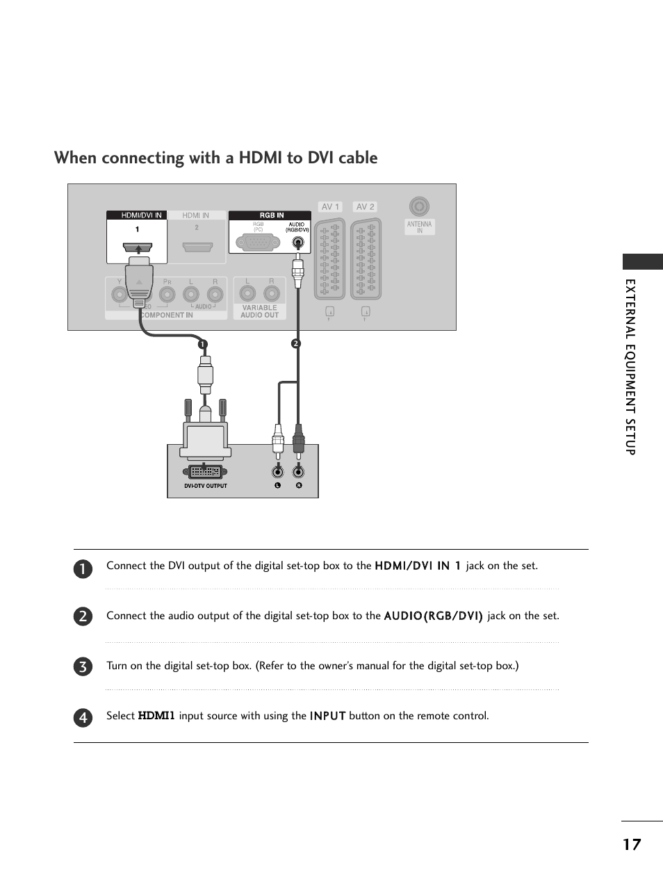 When connecting with a hdmi to dvi cable | LG 37LC51 User Manual | Page 19 / 84