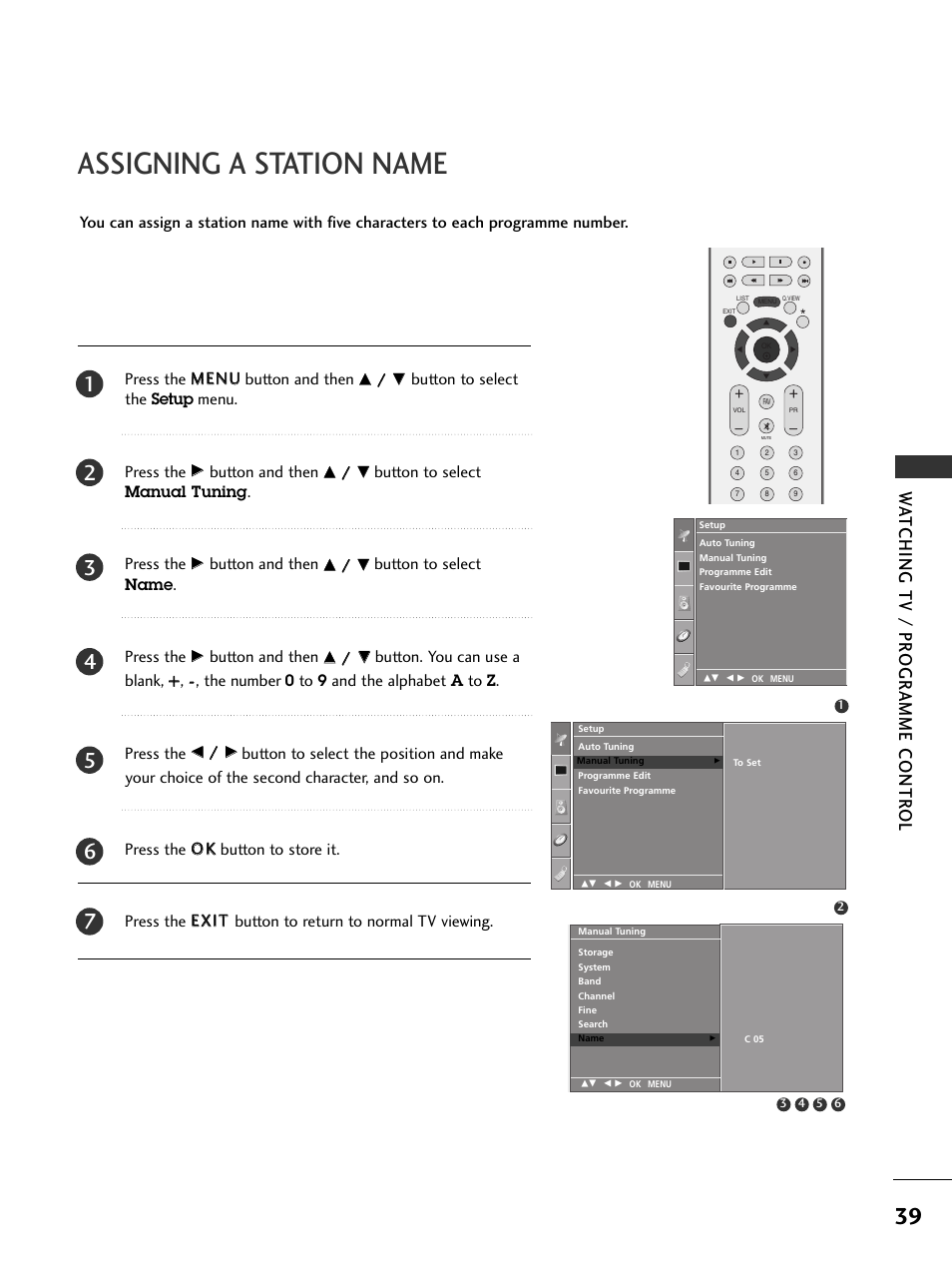 Assigning a station name, Wa tching tv / pr ogr amme contr ol | LG 37LC51 User Manual | Page 41 / 84