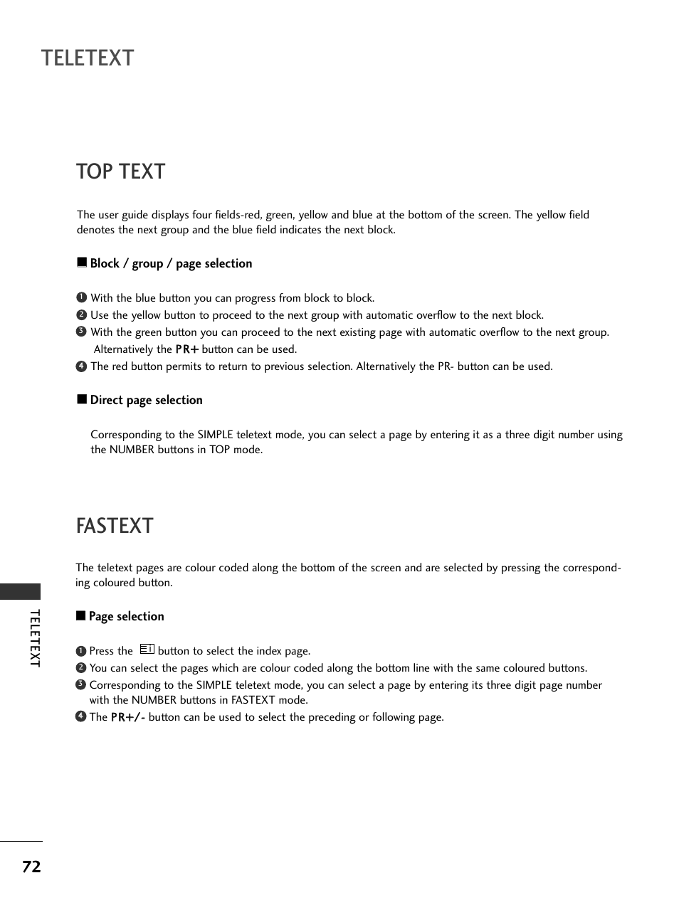 Top text, Fastext, Teletext | LG 37LC51 User Manual | Page 74 / 84
