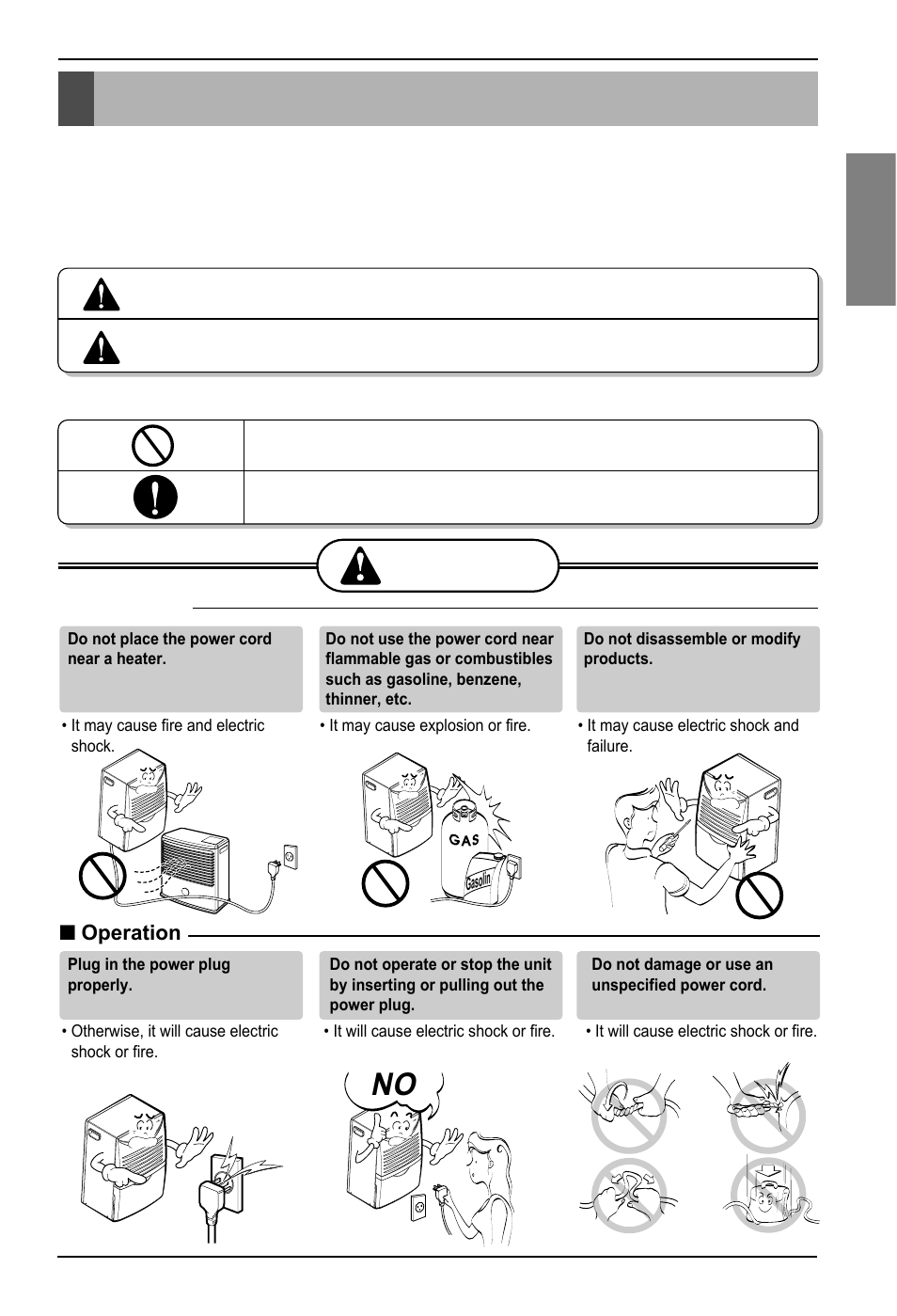 Safety precautions, Read all instruction bef, Read all instruction bef ore using ore using | Warning, Caution, Be sure not to do, English | LG ZD30 User Manual | Page 3 / 35