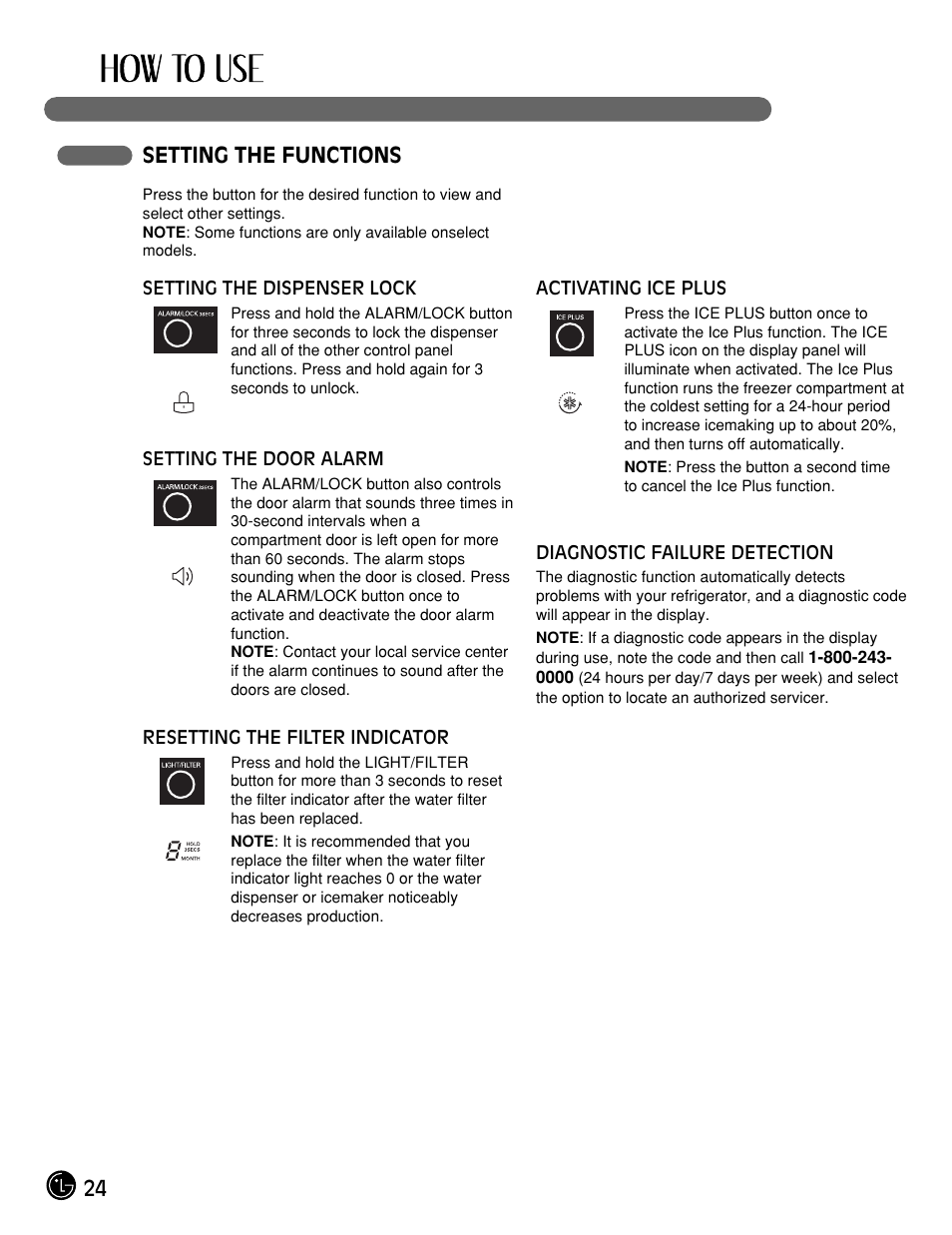 24 setting the functions | LG LFX25961ST User Manual | Page 24 / 44