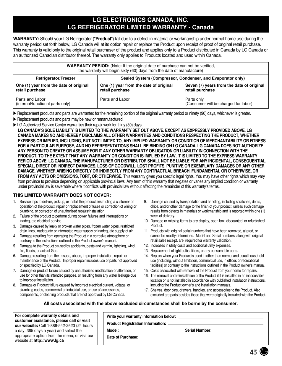 LG LFX25961ST User Manual | Page 43 / 44