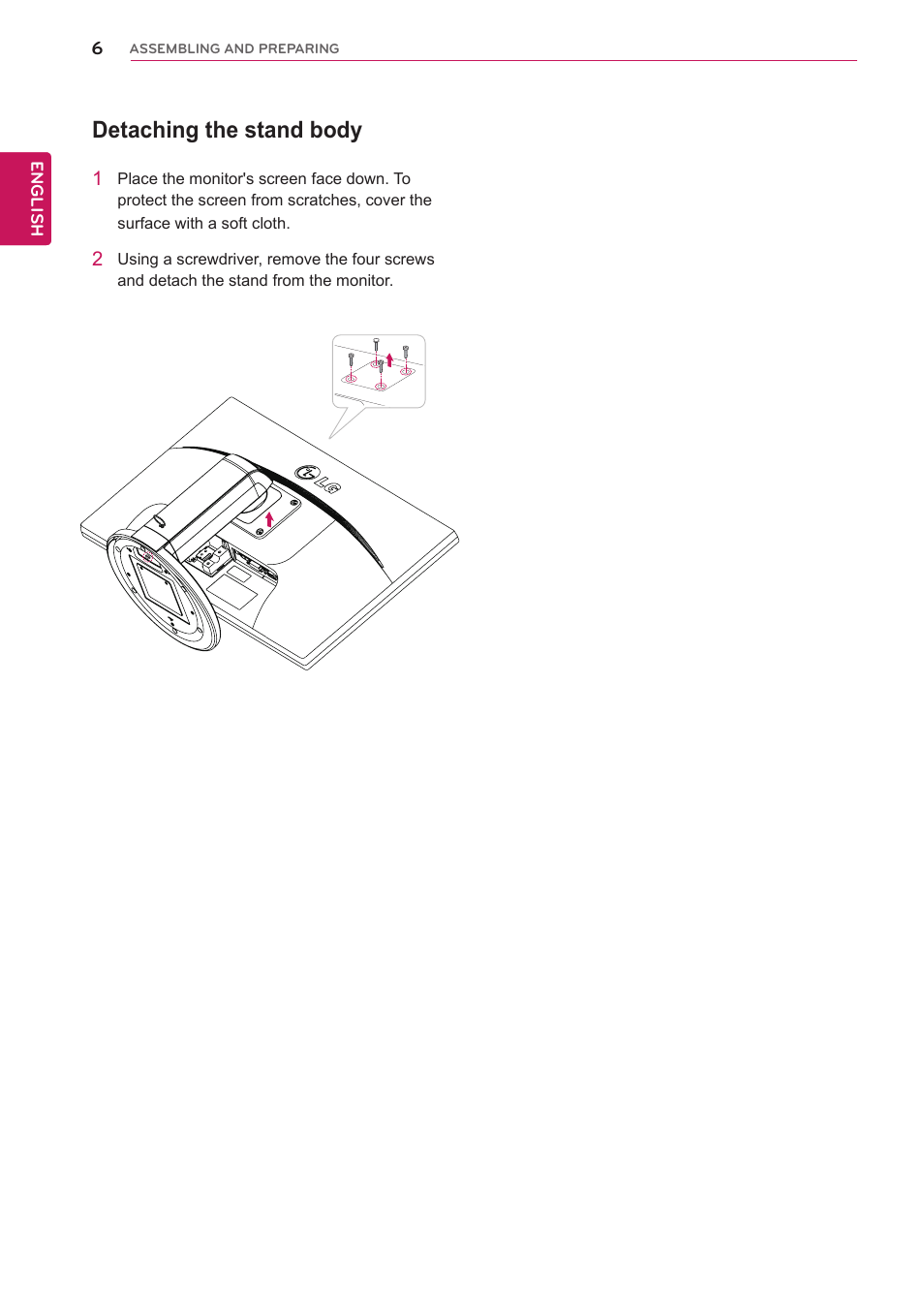 Detaching the stand body | LG 19MB35P-B User Manual | Page 6 / 28
