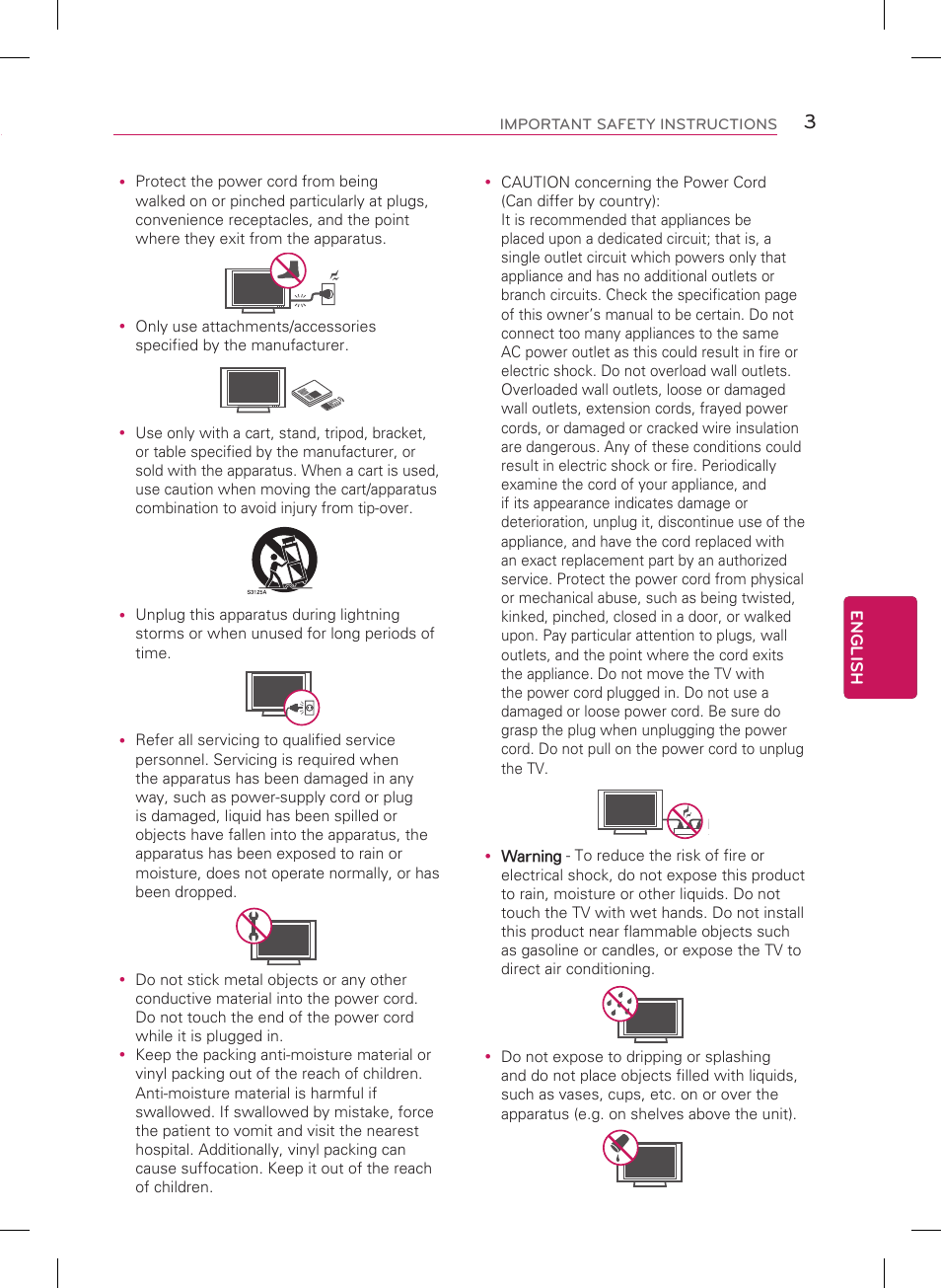 Important safety instructions, English | LG 60PN5700 User Manual | Page 3 / 52