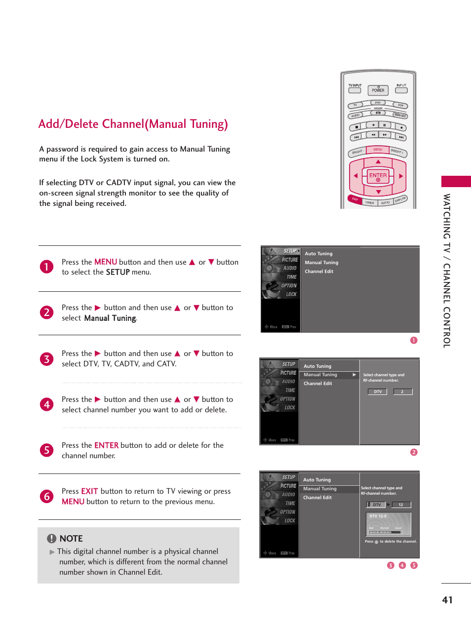 Add/delete channel(manual tuning), Wa tching tv / channel contr ol, Button and then use | LG 42LB4DS User Manual | Page 43 / 110