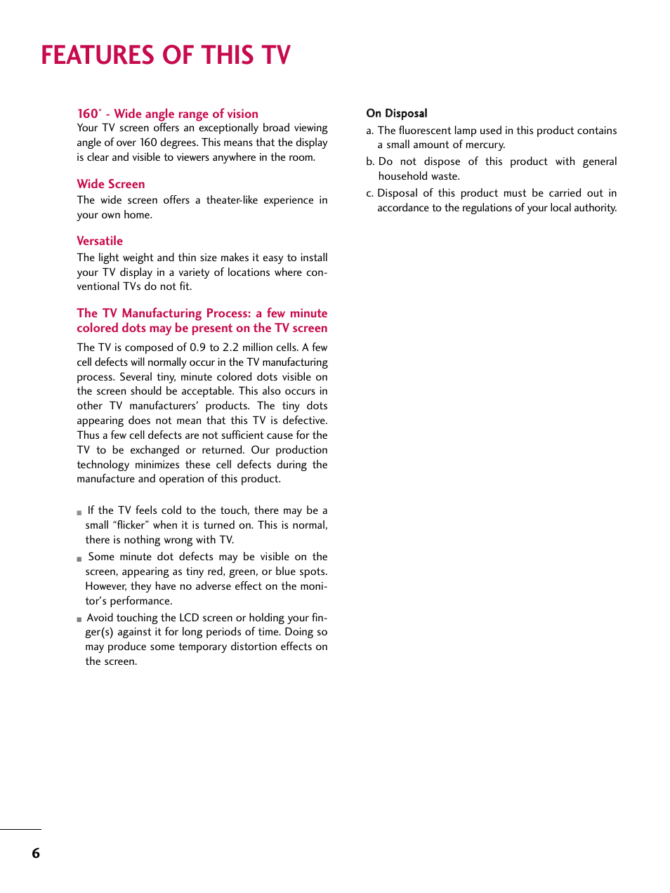 Features of this tv | LG 42LB4DS User Manual | Page 8 / 110
