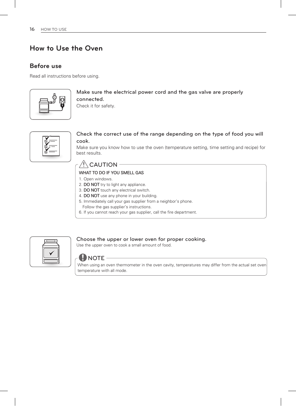 How to use the oven, Before use | LG LSRG309ST User Manual | Page 16 / 92
