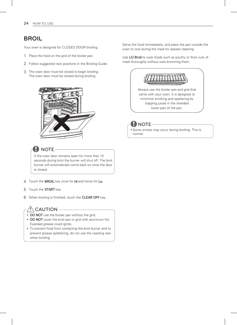 Broil, Caution | LG LSRG309ST User Manual | Page 24 / 92