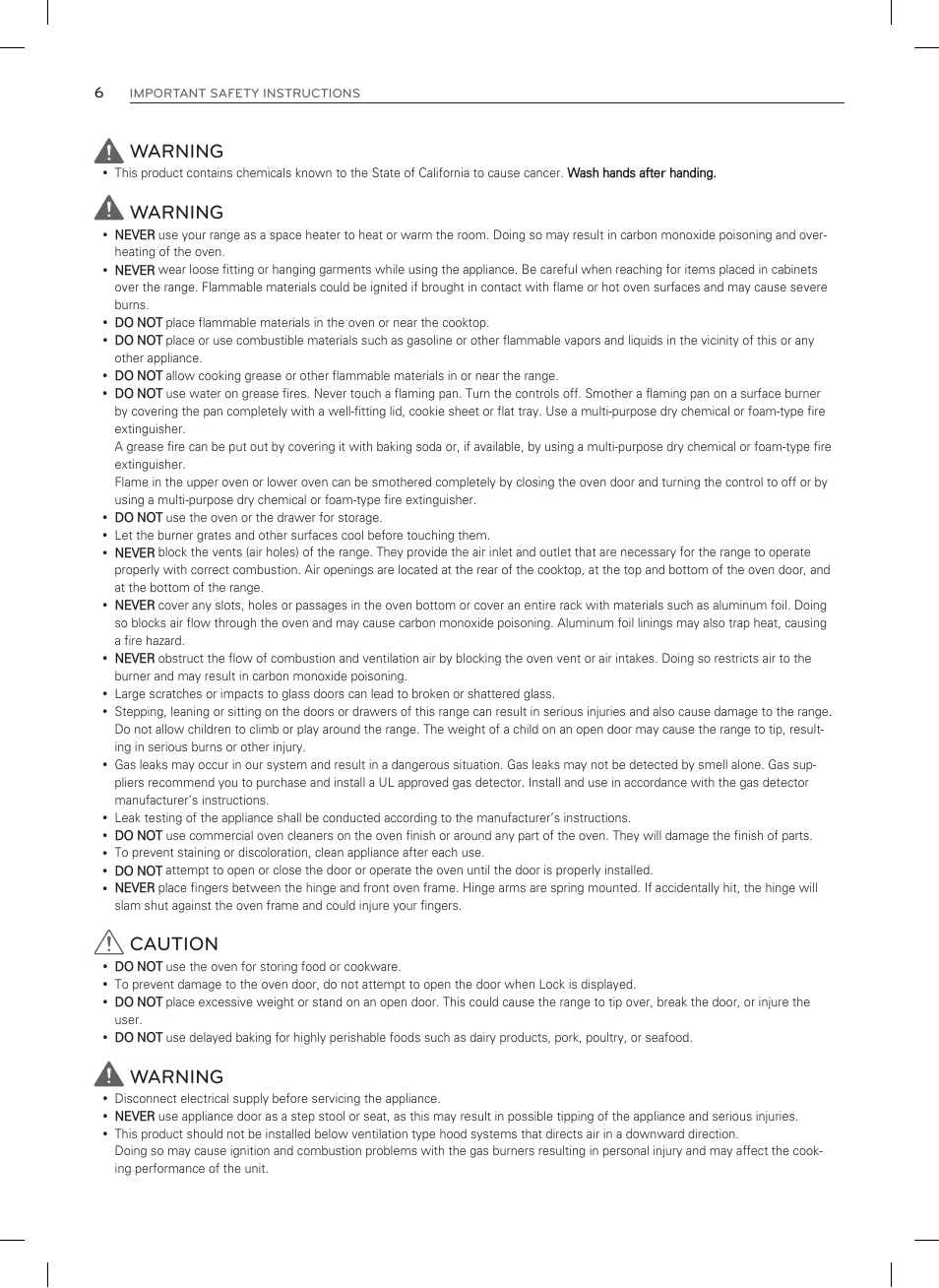 Warning, Caution | LG LSRG309ST User Manual | Page 6 / 92