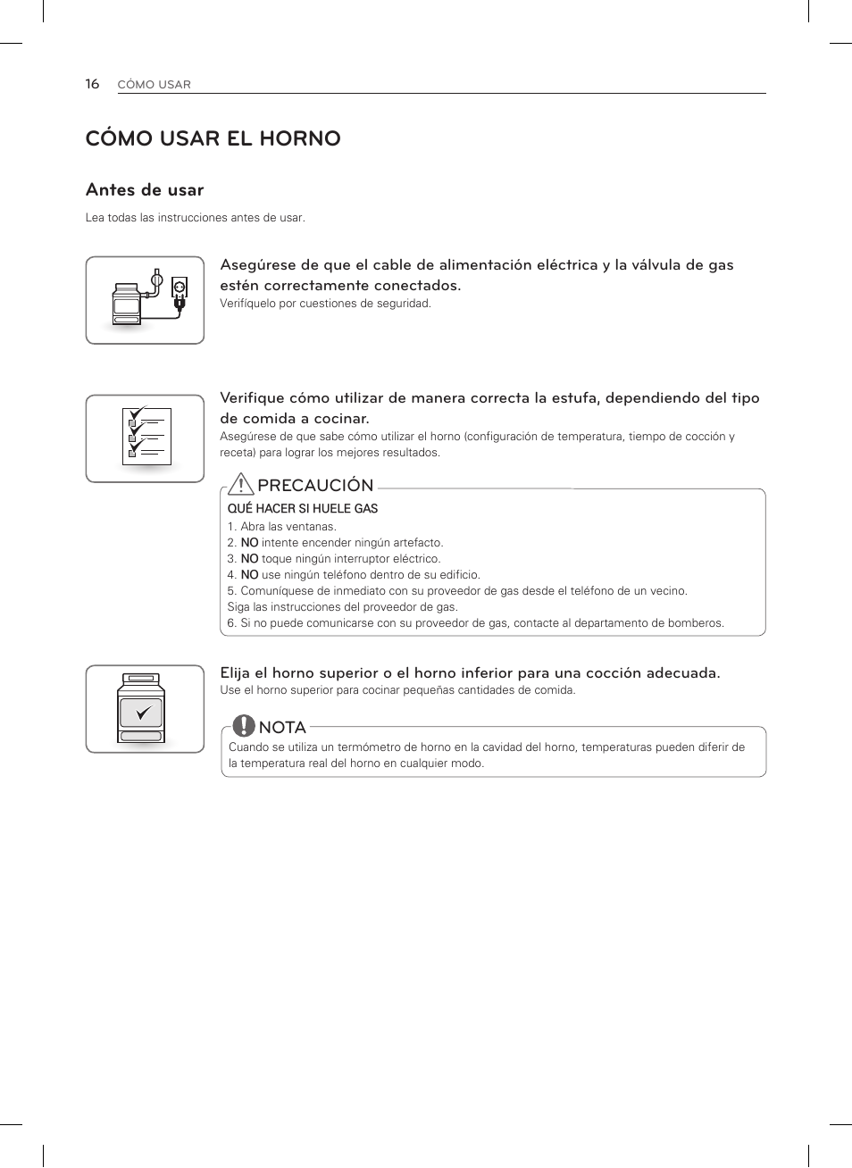 Cómo usar el horno, Antes de usar | LG LSRG309ST User Manual | Page 60 / 92