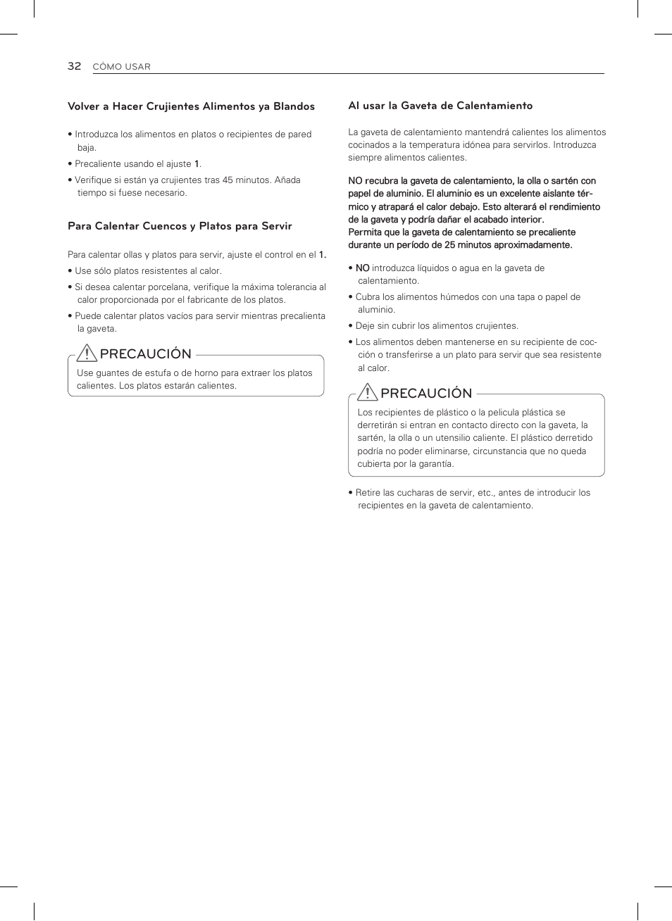 Precaución | LG LSRG309ST User Manual | Page 76 / 92