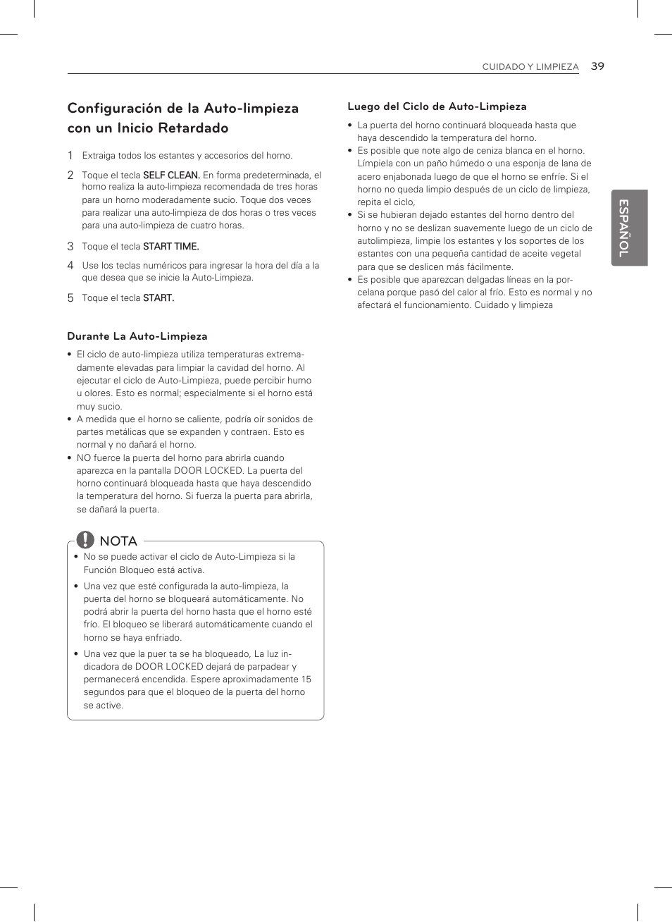 Nota, Esp añol | LG LSRG309ST User Manual | Page 83 / 92