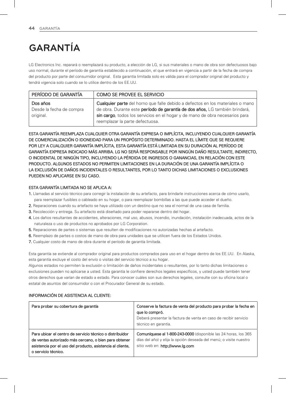 Garantía | LG LSRG309ST User Manual | Page 88 / 92