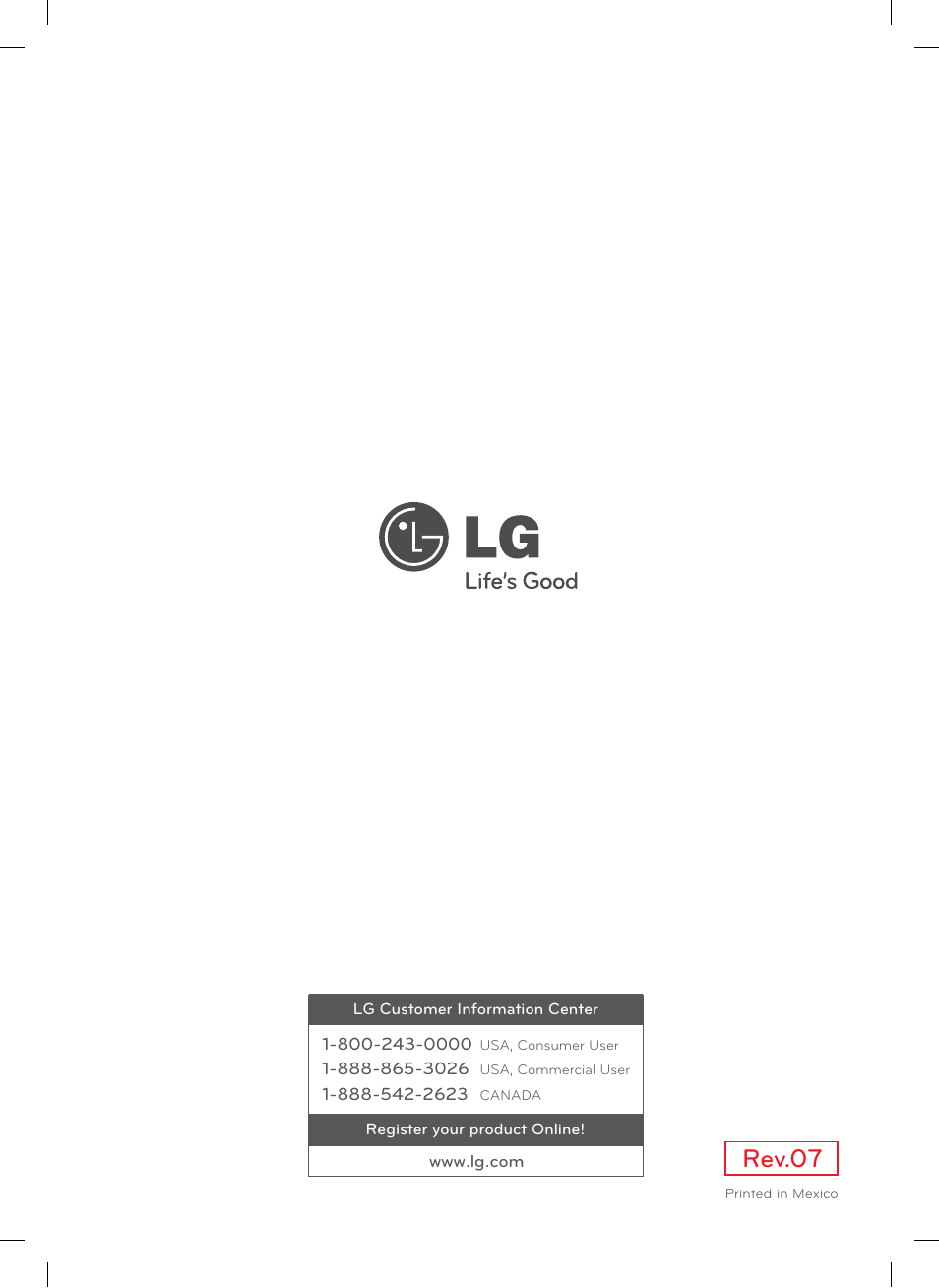 Rev.07 | LG LSRG309ST User Manual | Page 92 / 92